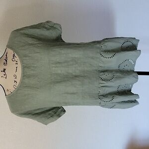 Terzo Millennio Sage Green Linen Eyelet Short Sleeve Small Italy Boho Indie
